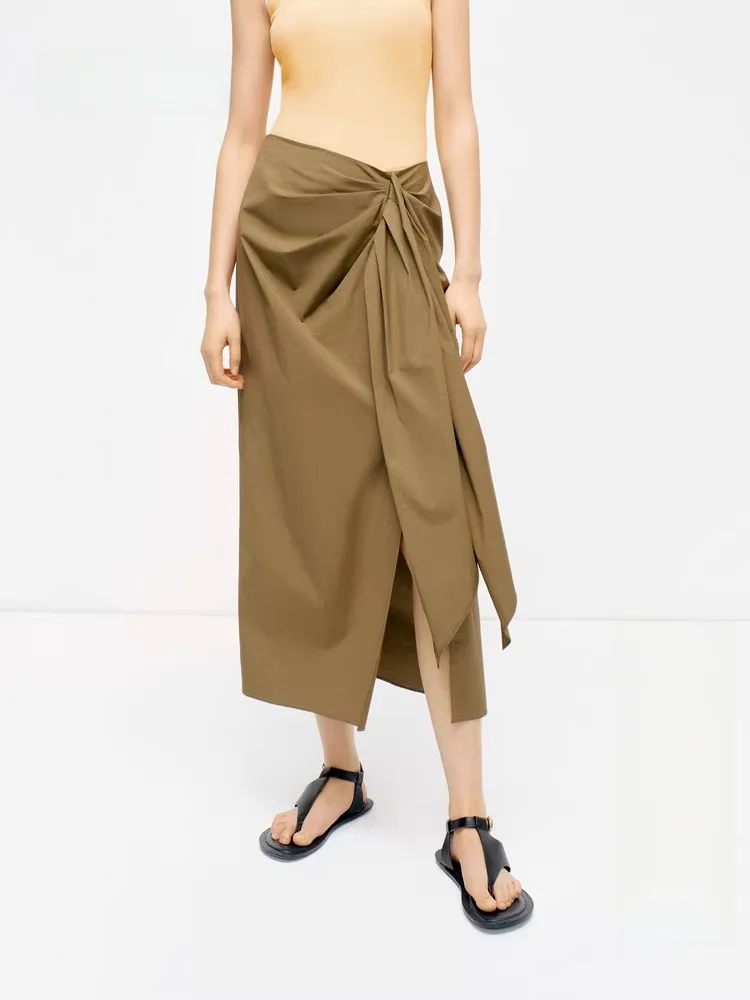 

Edition Women's Summer New Sle Pleated Sa Midi Skirt Commute Stand Trim Cotton Blend Long Straight Tube Skirt