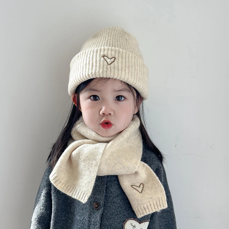 New-2Pcs Children's Hat And Scarf Set Autumn And Winter Korean Style Knitted Hat Baby Warm Wool Pullover Hat Scarf