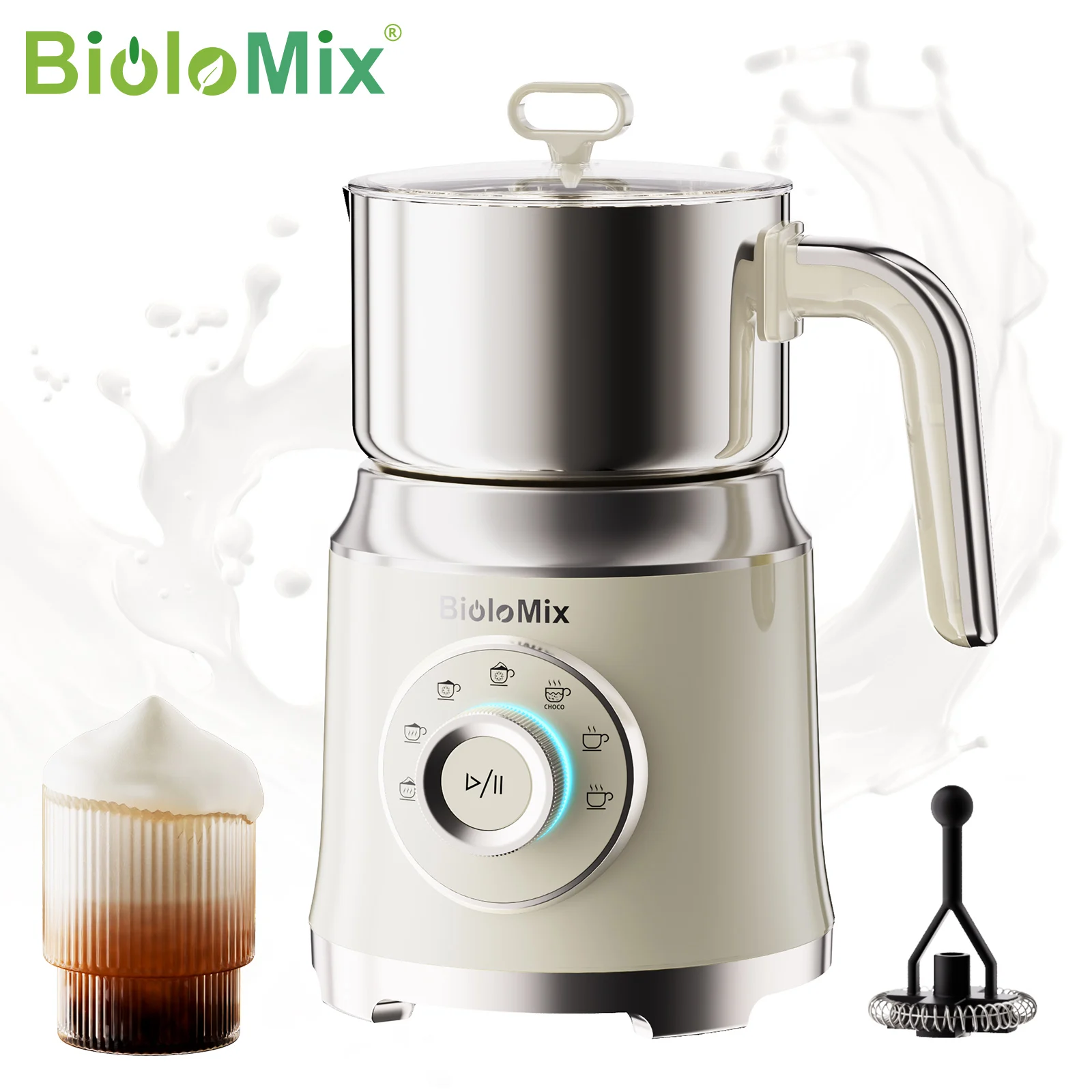 BioloMix 7-in-1 Steamer Detachab Electric Milk Frother Automatic Hot/Cold Foam Maker for Coffee, Hot Chocolate Dishwasher Safe