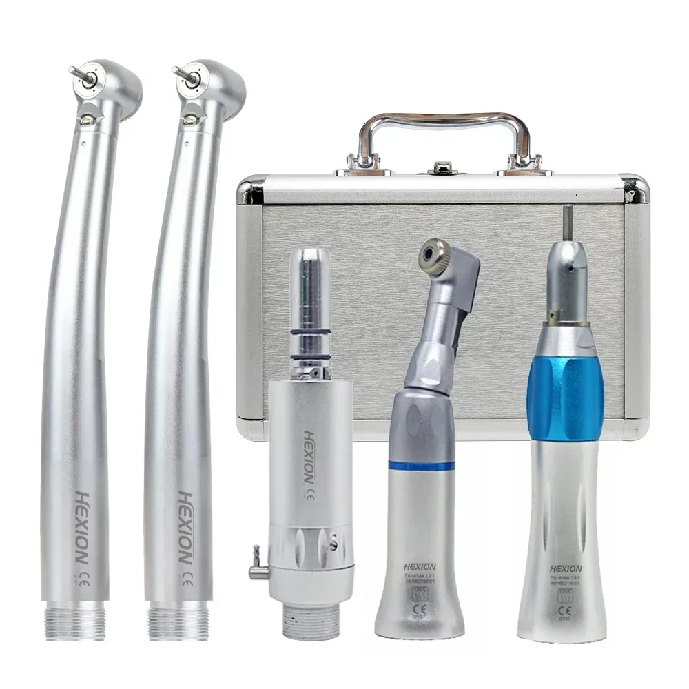 5Pcs/Kit LED High Speed Dental Handpiece Kits +15Pcs High Speed Burs Free With Lights E-tapePush Button 3 Water Spray, 2 Holes