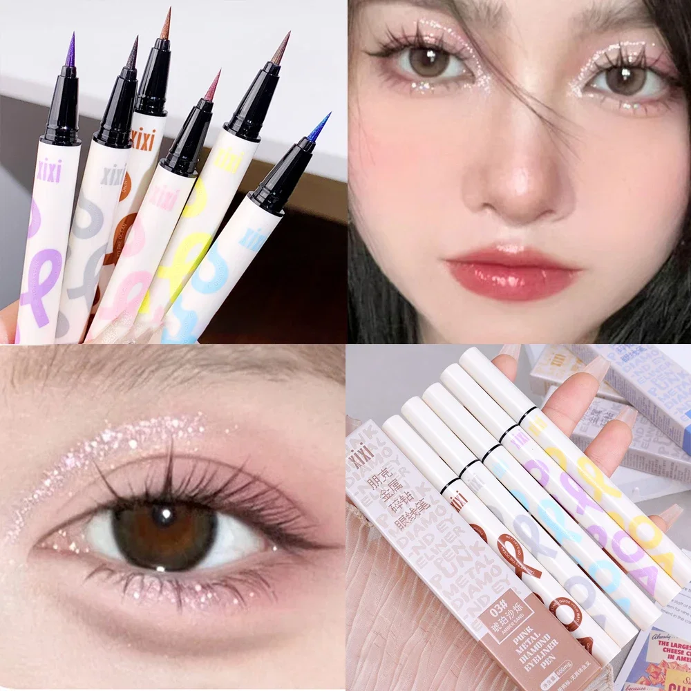 Waterproof Punk Metal Pearl Diamond Eyeliner Lasting Glitter Pink Purple Silver Blue Color Eye Liner Eyeshadow Pencil Eye Makeup