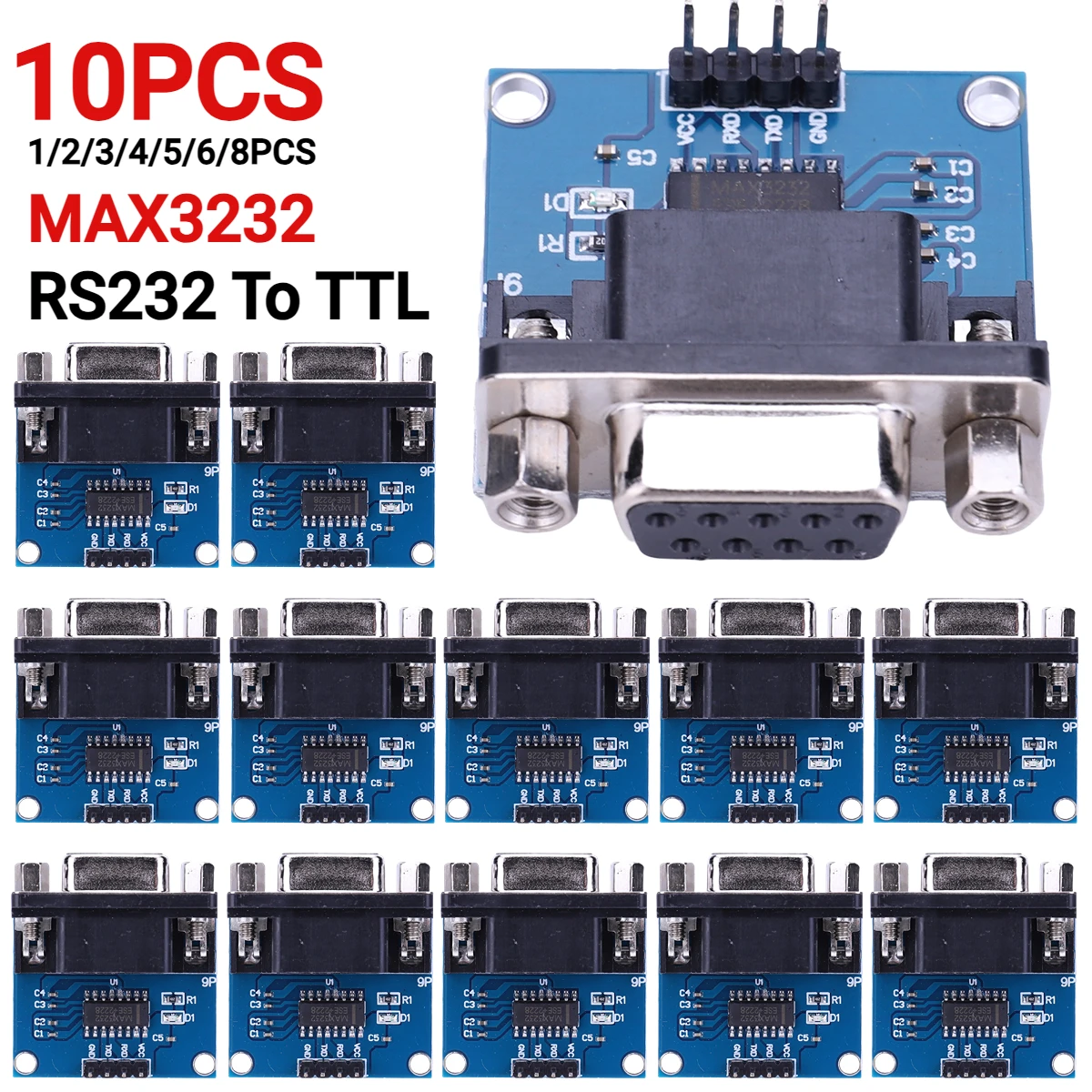 أنثى DB9 موصل وامض المجلس ، MAX3232 RS232 إلى TTL محول المنفذ التسلسلي وحدة ، TX RX VCC GND ، 3.3 فولت إلى 5.5 فولت ، MAX232 ، 1 إلى 10 قطعة