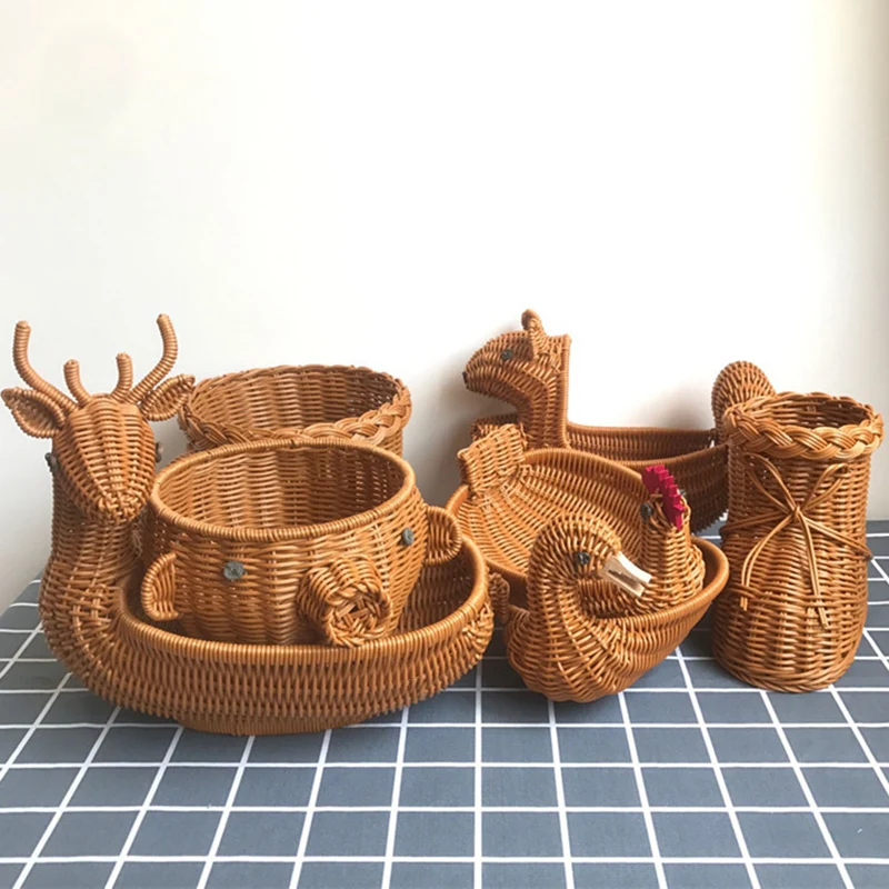 Rattan Woven Fruit Basket Cute Shape Fruit Bowls Tray Vegetable Snack Basket Novelty Animal Shaped - view 5