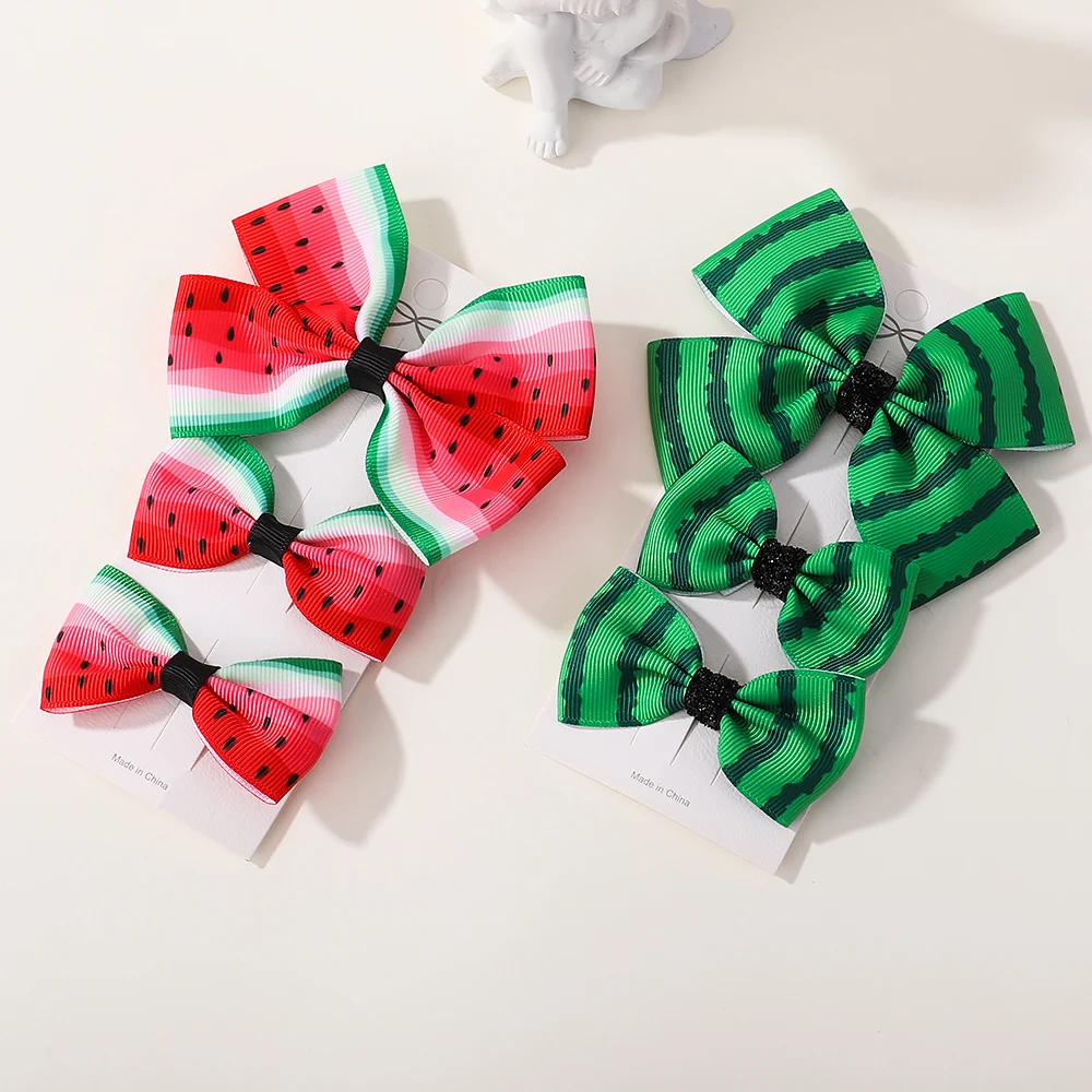 3 Pcs/Set Girls Cute Watermelon Print Bowknot Hair Clip Kids Lovely Colorful Hairpins Headwear Children Summer Hair Accessories