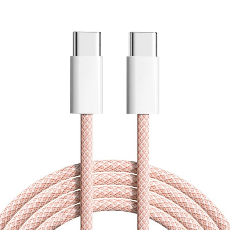 For Iphone 15 Macaron Data Cable Dual Type-C Fast Charging Braided Data Cable C To C 60W 100Cm Charging Cable,Pink Easy Install