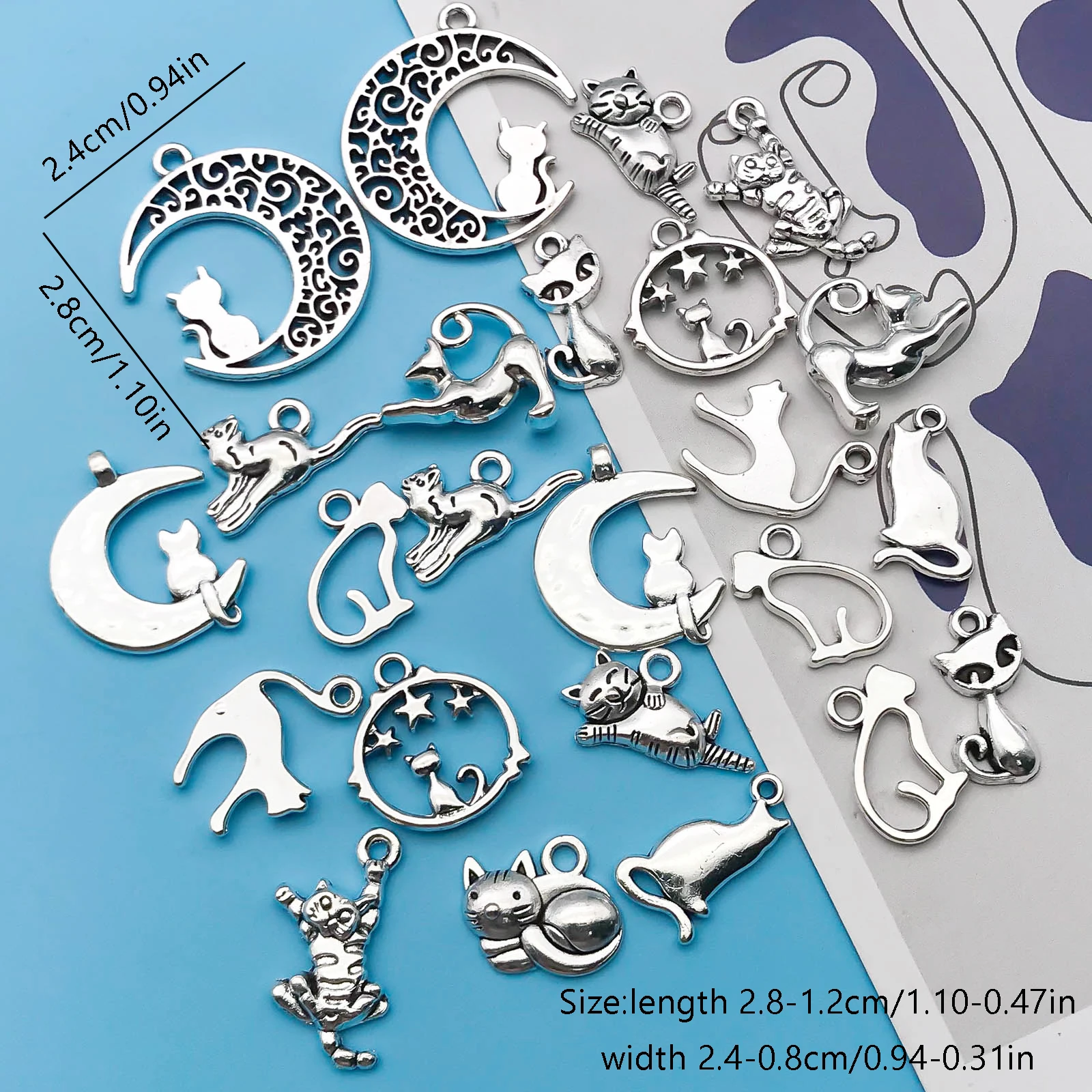 24Pcs Antique Silvery Alloy Pendant Animal Cat Charms Use For Jewelry Making Findings Crafting Accessory For DIY Necklace Bracel