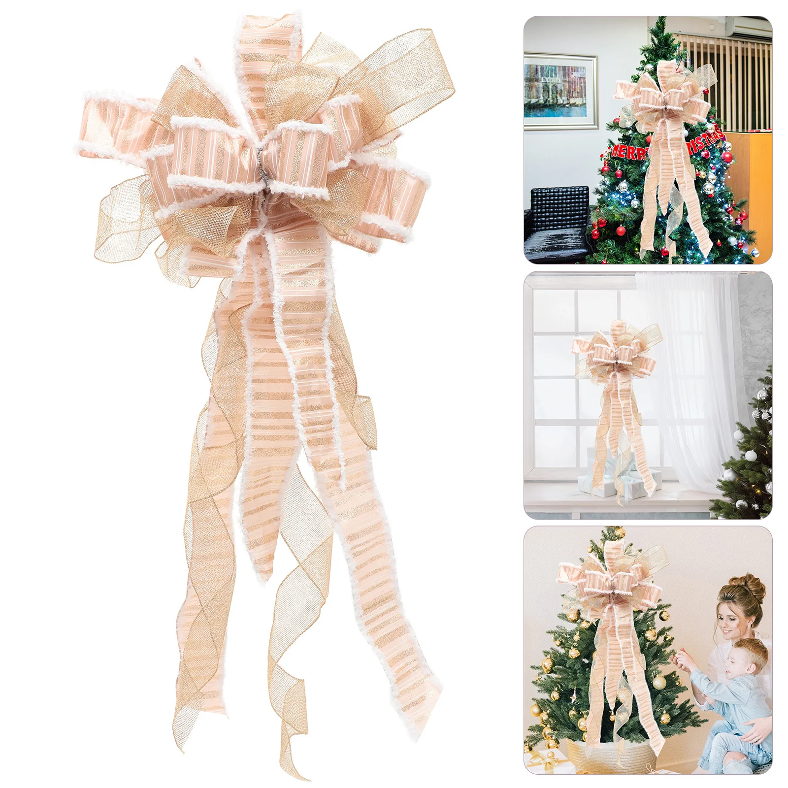 

Elegant Christmas Bowknot Treetop Ornament with Adjustable Tassel for DIY Holiday Decorations Mall Restaurant Showcase Stylish