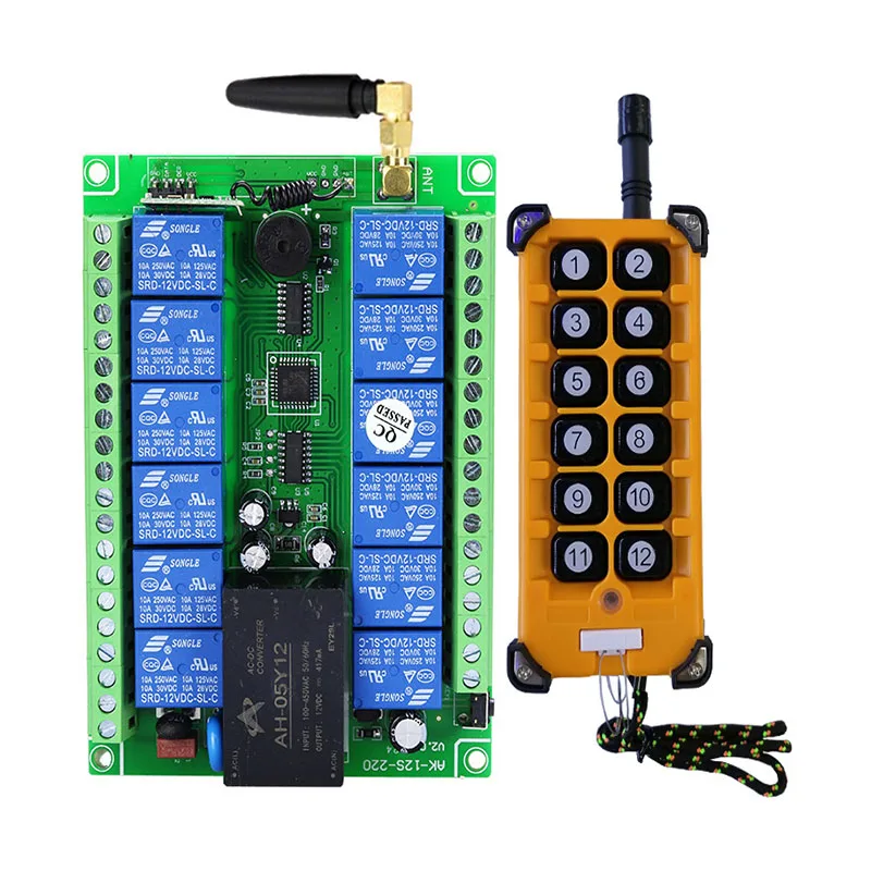 433MHZ 3000M Industrial AC 110V 220V 380V 12CH RF Wireless Remote Control OverheadTravelling Crane System Receiver Digital Key