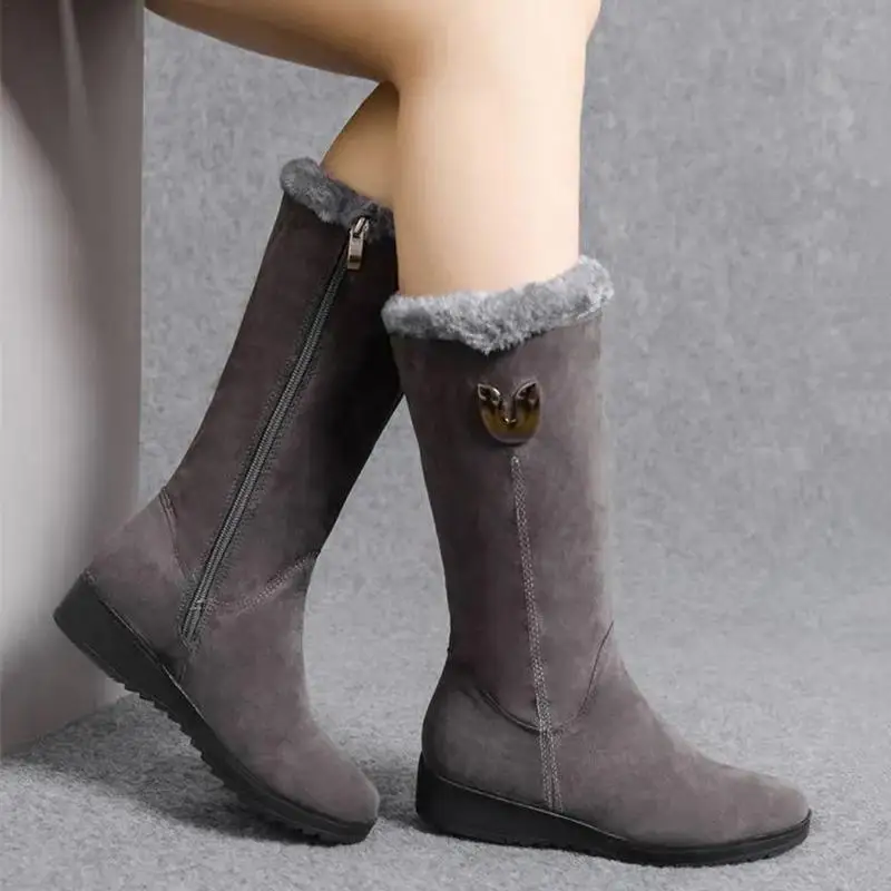 Womens Winter Snow Boots Soft Fleece Lined Winter Boots Waterproof Vintage Wedge Shoes with Side Zipper for Girls Women