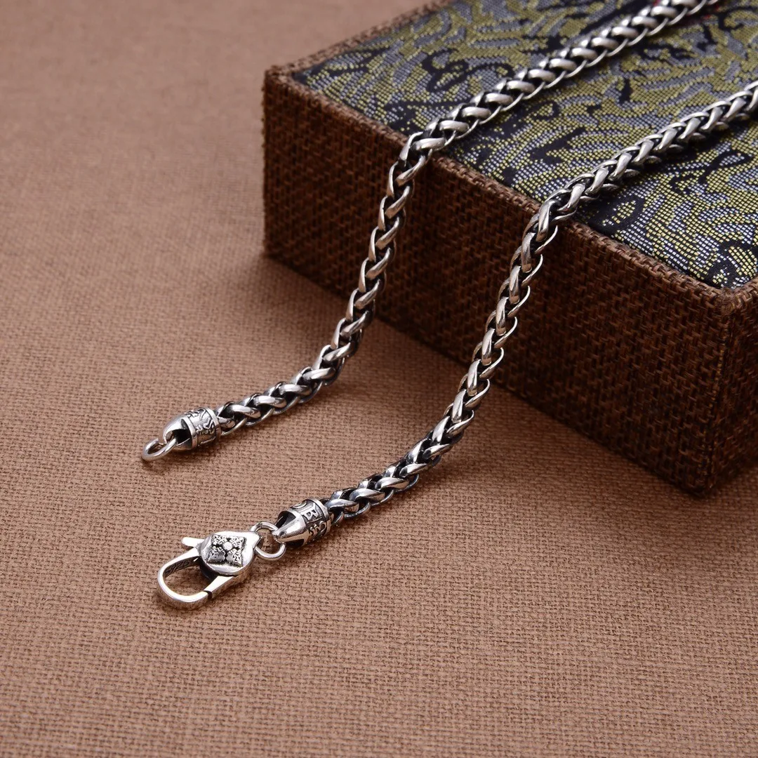 S925 sterling silver retrostylisheasiest for match 5mm hemp rope vajra six-character mantra men necklace fashion