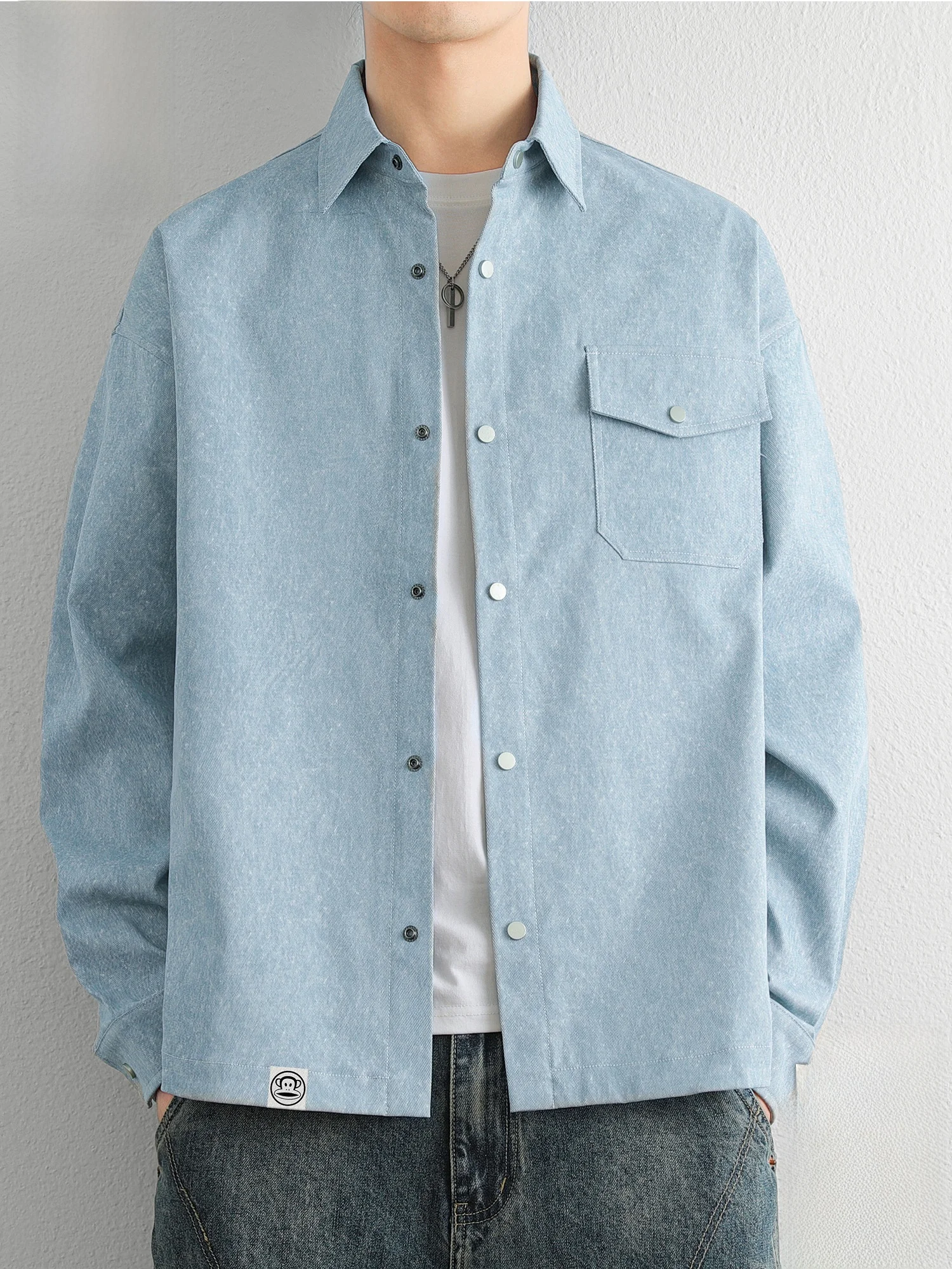 

PaulFrank Loose Fit Casual Work irt Men's Spring New Long Sve Turn-down Collar Monkey Logo ket Polyester Fiber irt