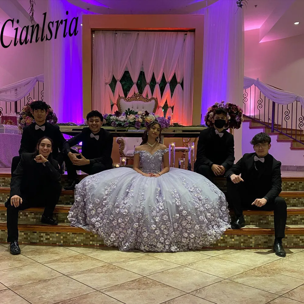 Vestidos de quinceañera, flor 3D sin hombros, dulces vestidos de princesa de 16 años con bolsillo, vestidos de fiesta 2022