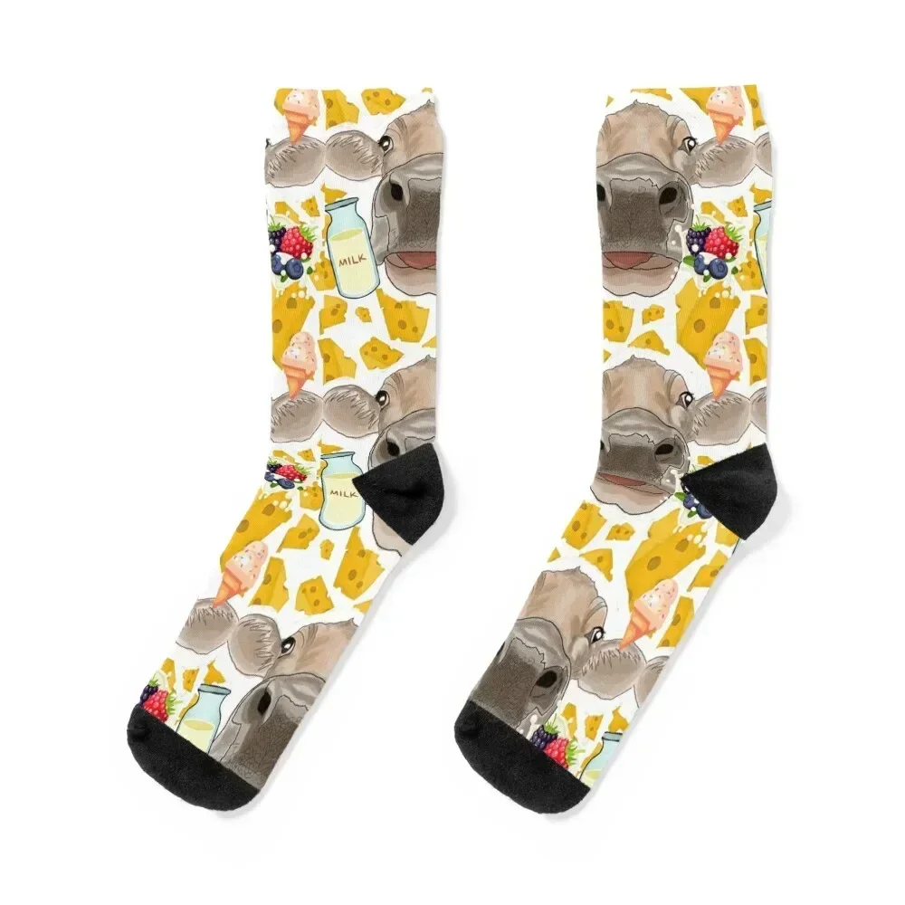 Swiss Cow - Funny - Dairy - Cheese Milk Yogurt Ice Cream Socks anti slip football custom cycling gym Socks Female Men's