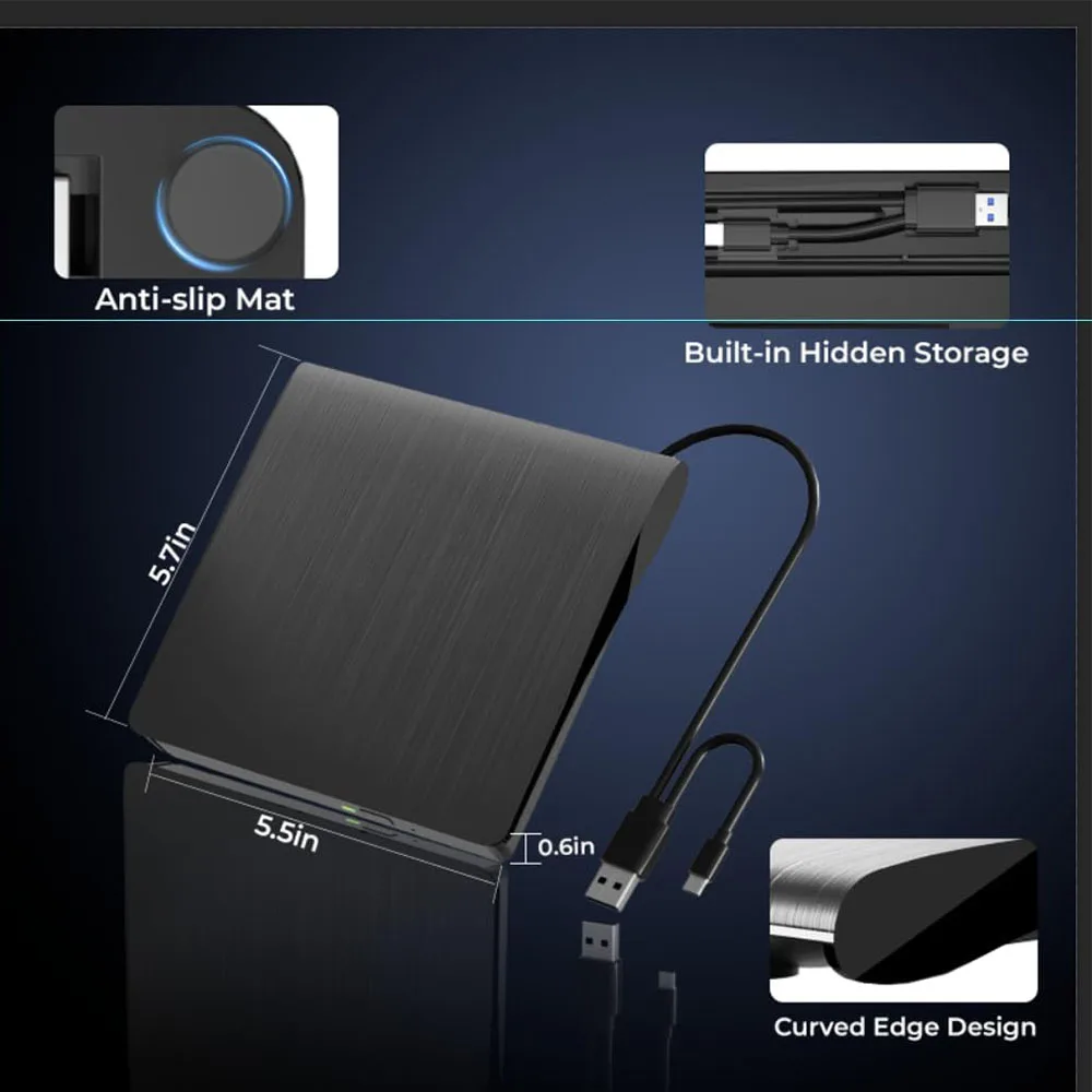 محرك بلو راي خارجي USB3.0 لأجهزة الكمبيوتر المحمول التي تعمل بنظام التشغيل Windows 11/10 Mac محمول ثلاثي الأبعاد BD-RW محرك BD DVD مشغل أقراص مضغوطة قارئ الموقد