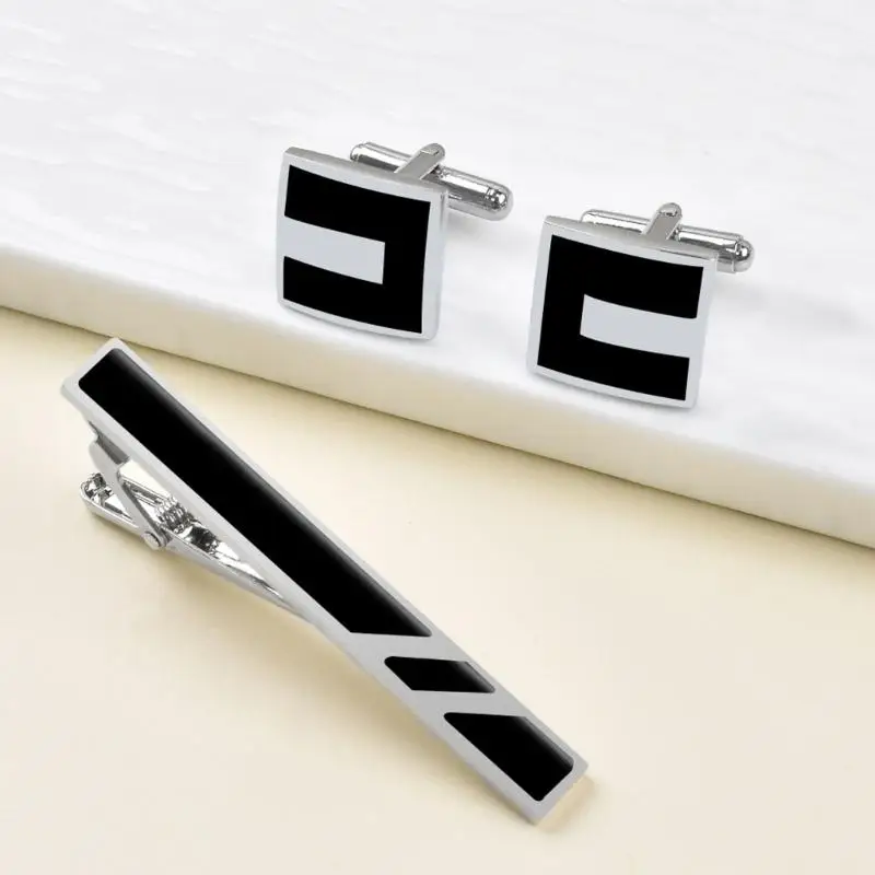 A52E Fashionable Checkered Tie Accessory And Cufflinks Set Sophisticated Accessories For Wedding Business Event