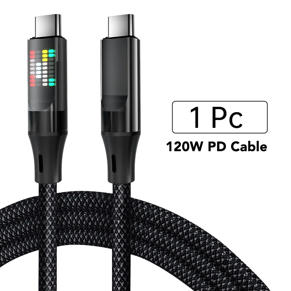 OOZCC 120W Type C snellaadkabel 6A USBA naar Type C nylon datakabel voor Xiaomi Samsung met led-display USB C-kabel