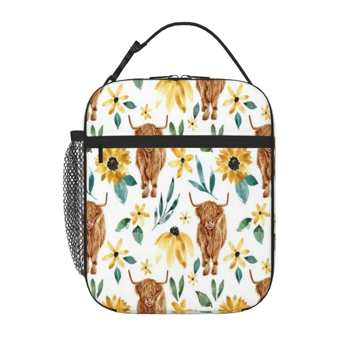 Bestselling Highland Cow With Sunflowers Mens Style Thermal Lunch Bag Camping Meal Small Lunch Bag