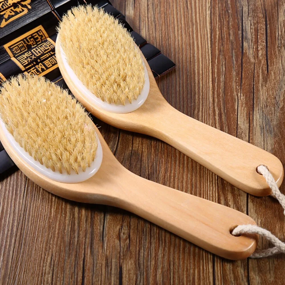 Cepillo corporal de madera para piel seca exfoliación de cerdas naturales masajeador de espalda baño ducha Spa depurador cepillo de masaje