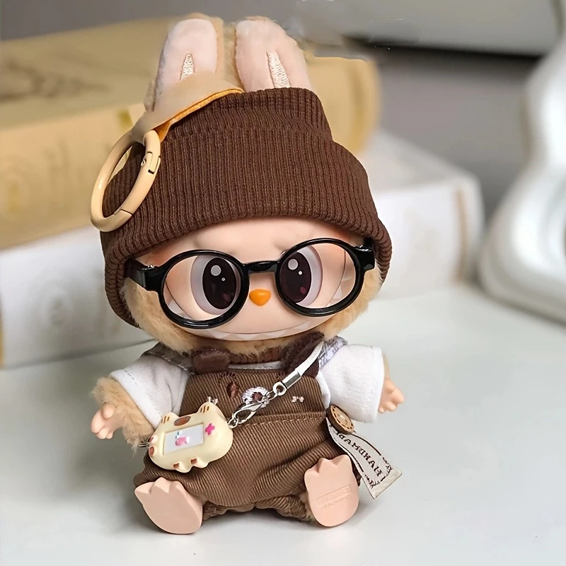 

17cm Labubu Sitting Party Doll Caramel Yappy Overalls Hat Glasses Outfit for 1.0 2.0 3.0 Generation Vinyl Figure Changeable Set
