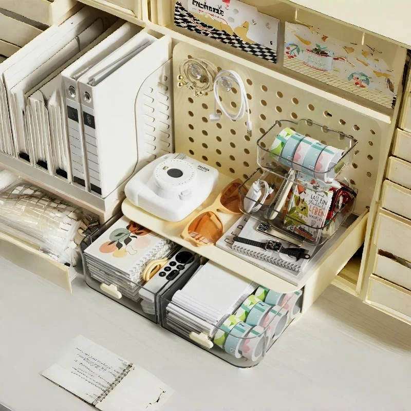 Desktop Storage Box Hole Board Drawer Type Student Pen Holder Working Position Shelf Acrylic Desk Stationery Organizing Box