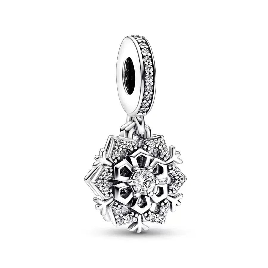 Winter Snowflake Series Fit Original 925 Sterling Silver Pandora Bracelet Sparkling Snowflake Two-Piece Set Charms Beads Jewelry