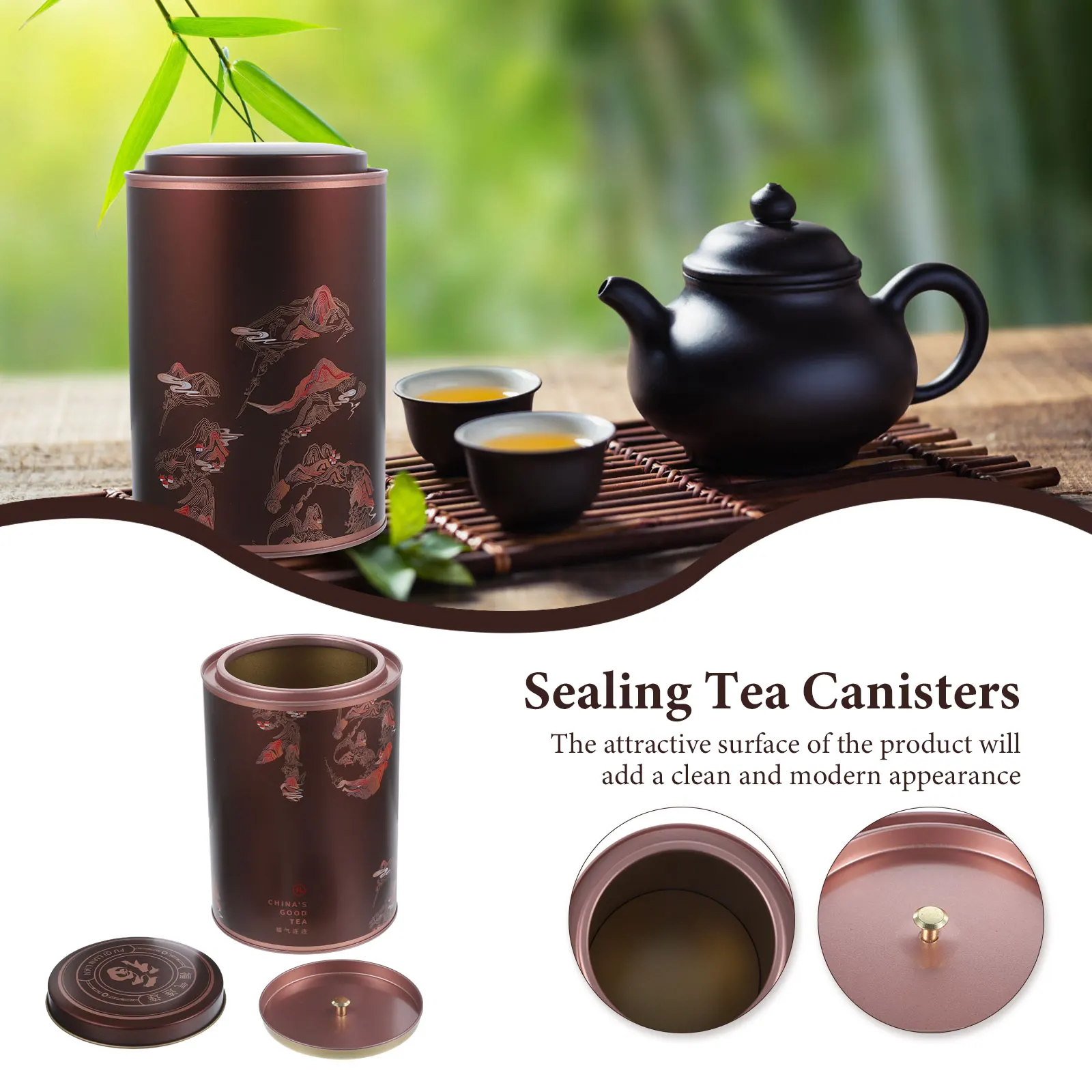 

Tea Storage Jar Airtight Metal Tinplate Canister Sealed Container Loose Leaf Tea Biscuits Box Practical Smooth Mouth