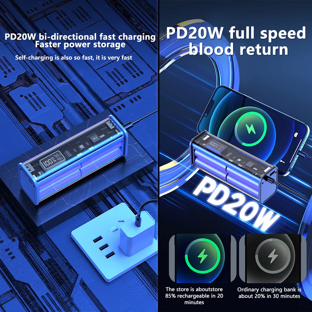 18650 obudowa baterii bez lutowania DIY przezroczysta technologia zasilanie mobilne moc ładowania wiatru PD22.5W szybkie ładowanie