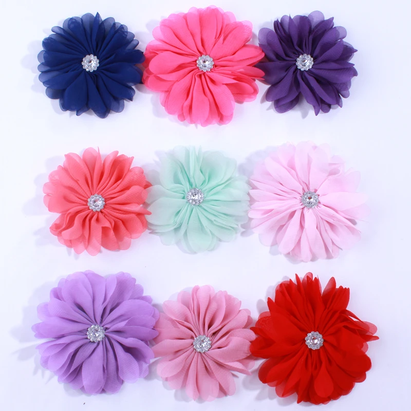 120PCS 6.5CM  Fashion Chiffon Puff scalloped Flowers For Hair Clips Soft Ballerina Flowers For headbands