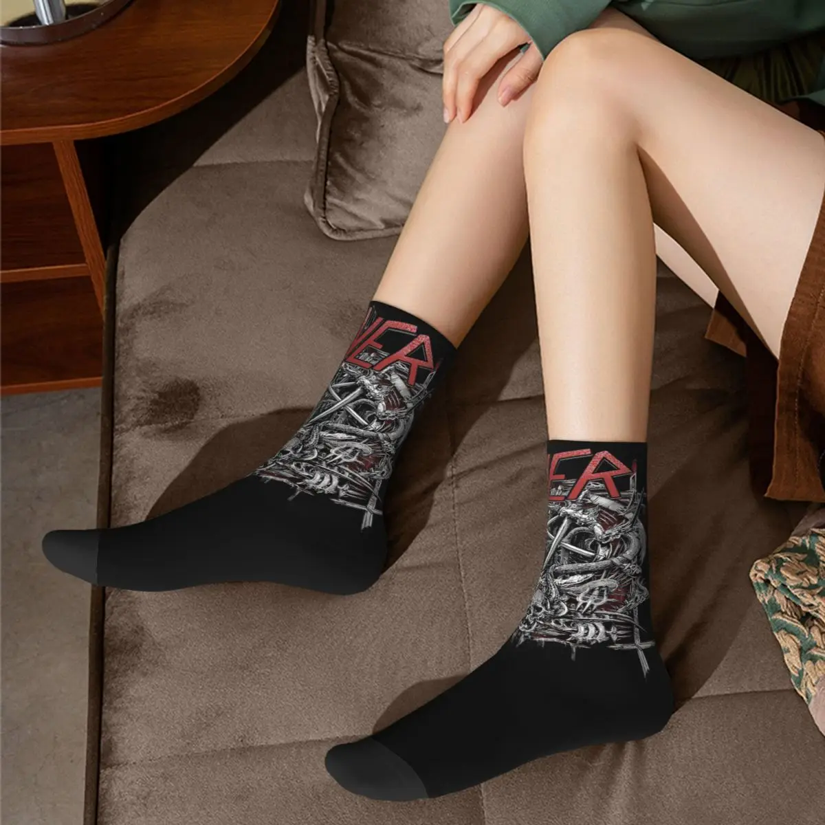 Casual 1980s Metal Band Slayer Trash Metal Sports Socks Polyester Long Socks for Unisex Non-slip