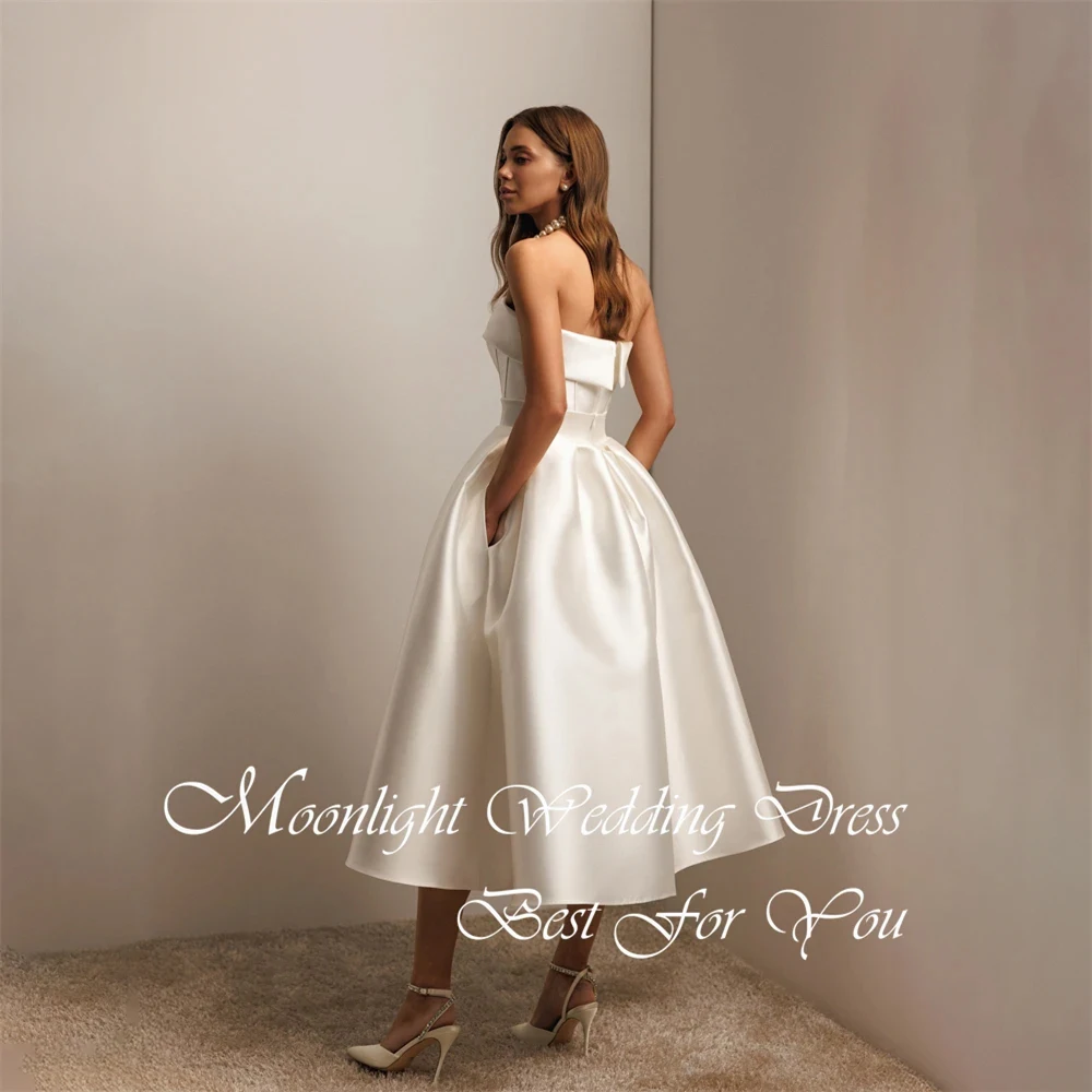 Simple Pleat Strapless A-Line Wedding Dress Women 2026 Sleeveless Backless Mid- Calf Bridal Gown Vestidos De Novia Customized image 5