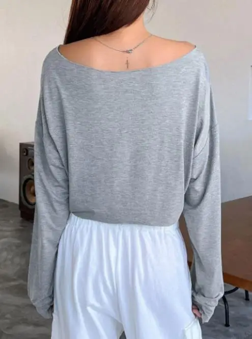 Korean Casual Women's Loose Top Vacation Long Sleeved Solid Color Fashion T-Shirt Women's Loose Crop Top Casual Women Clothing