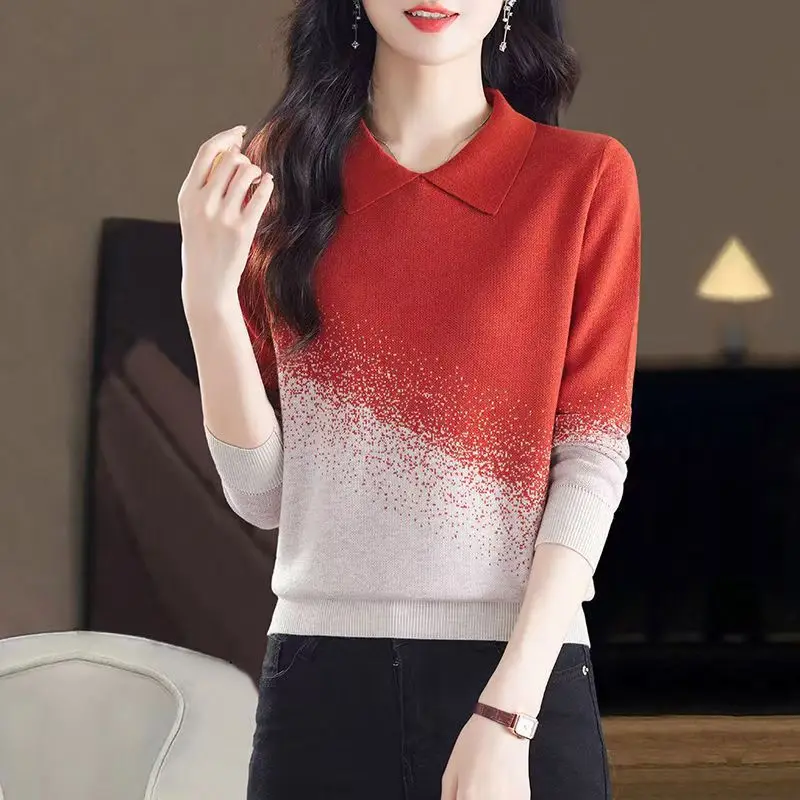 Autumn New Temperament Elegant Turn-down Collar Sweaters Women Fashion Vintage Knitted Jumper Soft Wool Slim Pullovers