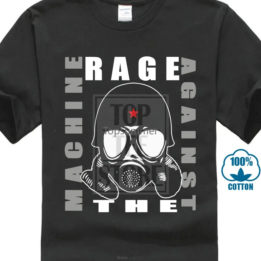 

Summer Trendy Personality Half Sleeve Rage Against The Machine Gas Mask Image Black T Shirt New Ratm Soft