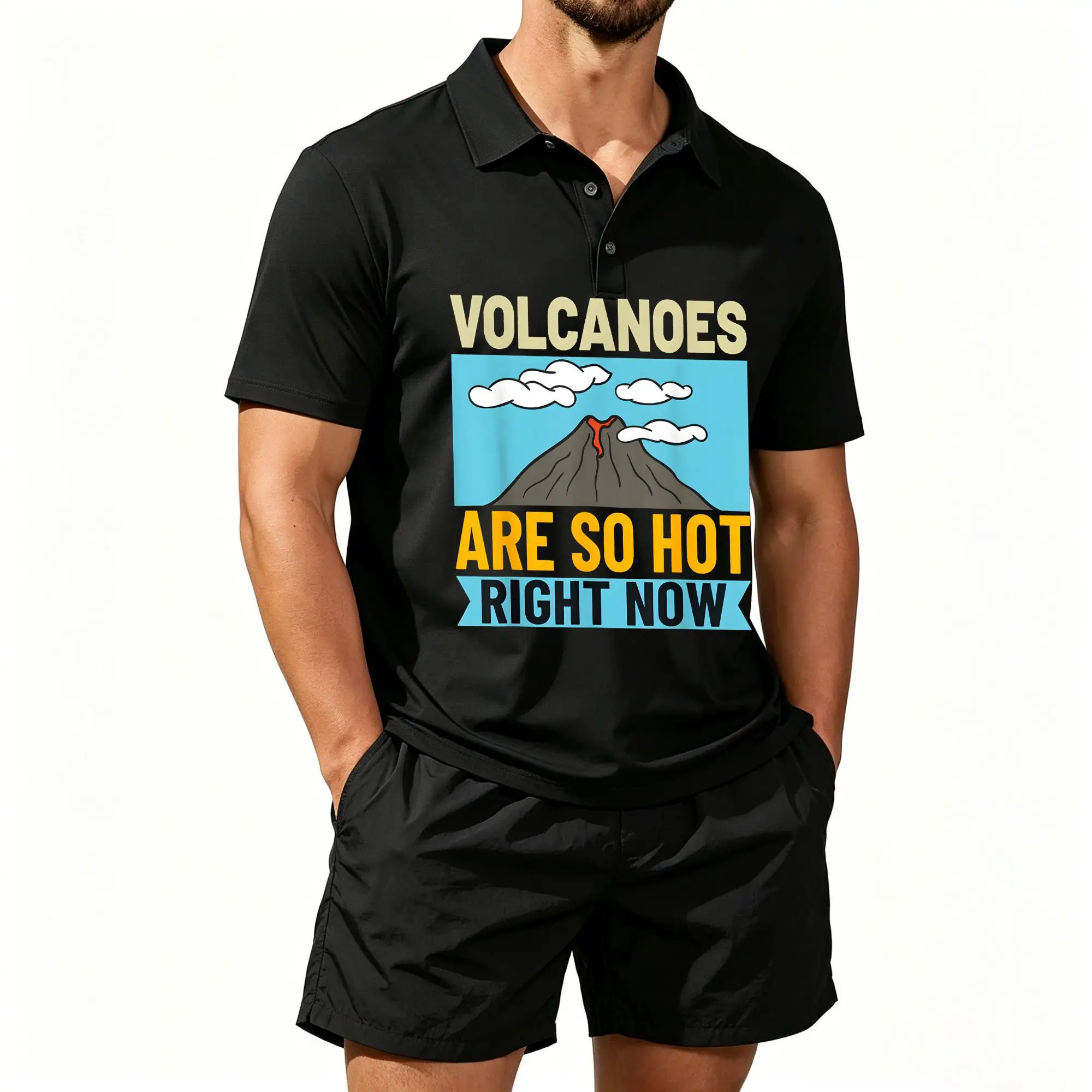 Conjunto de Camiseta Polo de Manga Corta para Hombre, con Temática de Volcanología, Ideal para Uso Diario y Actividades al Aire Libre, la Tela es Transpirable y Suave, y se Puede Lavar a Máquina