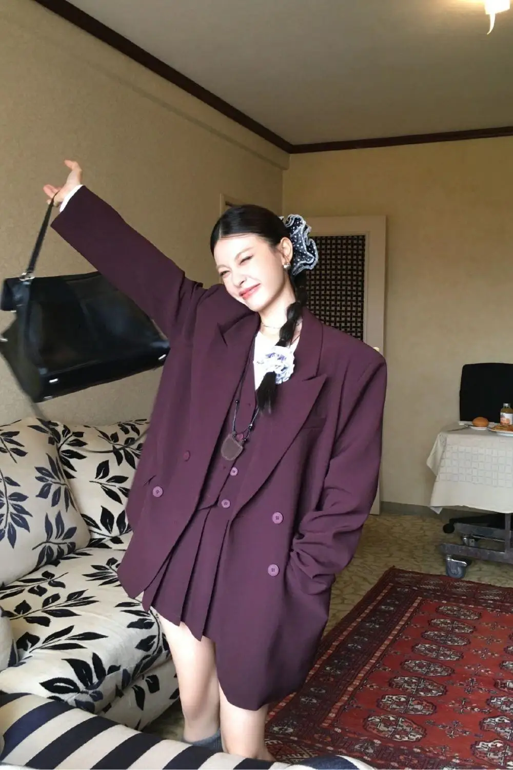 2025 New Autumn High-end Style Advanced Casual Blazer Suit Skirt  A-line Skirt+ Vest+ Pleated Skirt Three-piece Set for Women