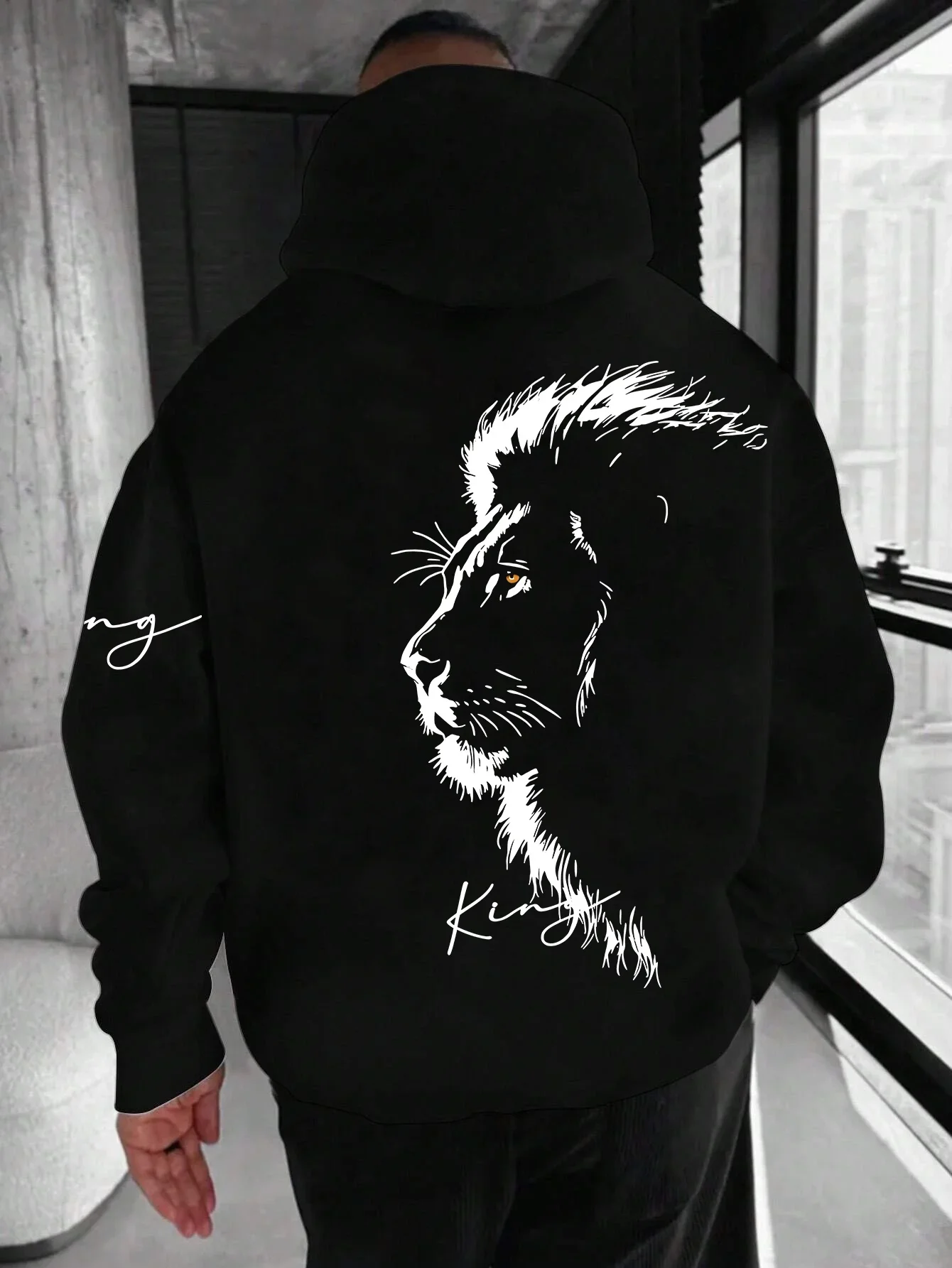 Men's Hooded Fleece Sweatshirt Autumn Streetwear Essential Versatile Lion King Hoodie Suitable for Daily Wear Hip Hop Style
