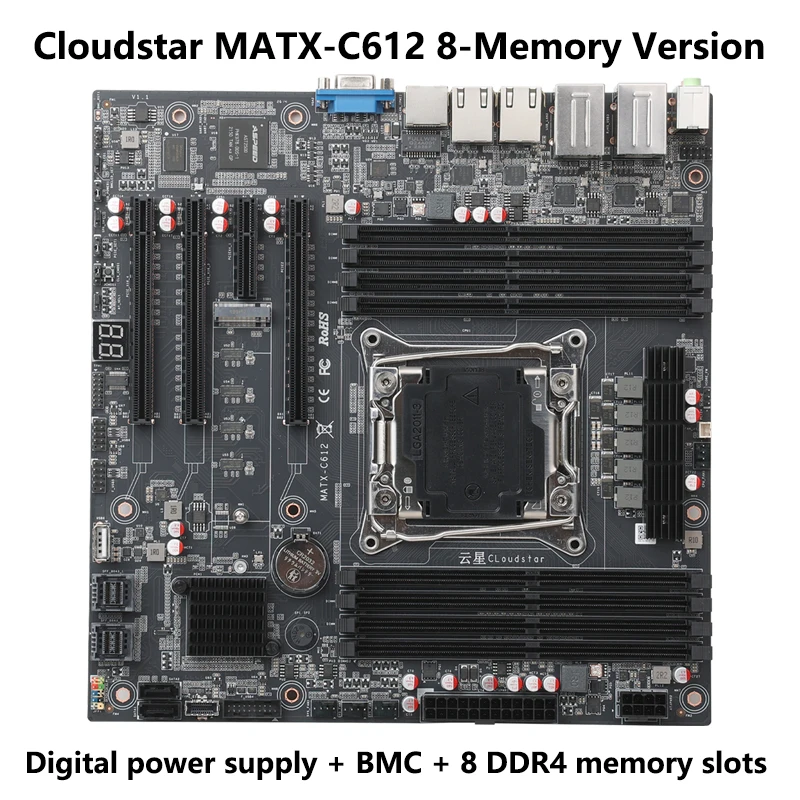 YXC612 Motherboard LGA2011-3 Support Xeon E5 V3 V4 8*DDR4 ECC RECC 4*2.5G LAN BMC 5 Phase Digital Power Supply NAS Server