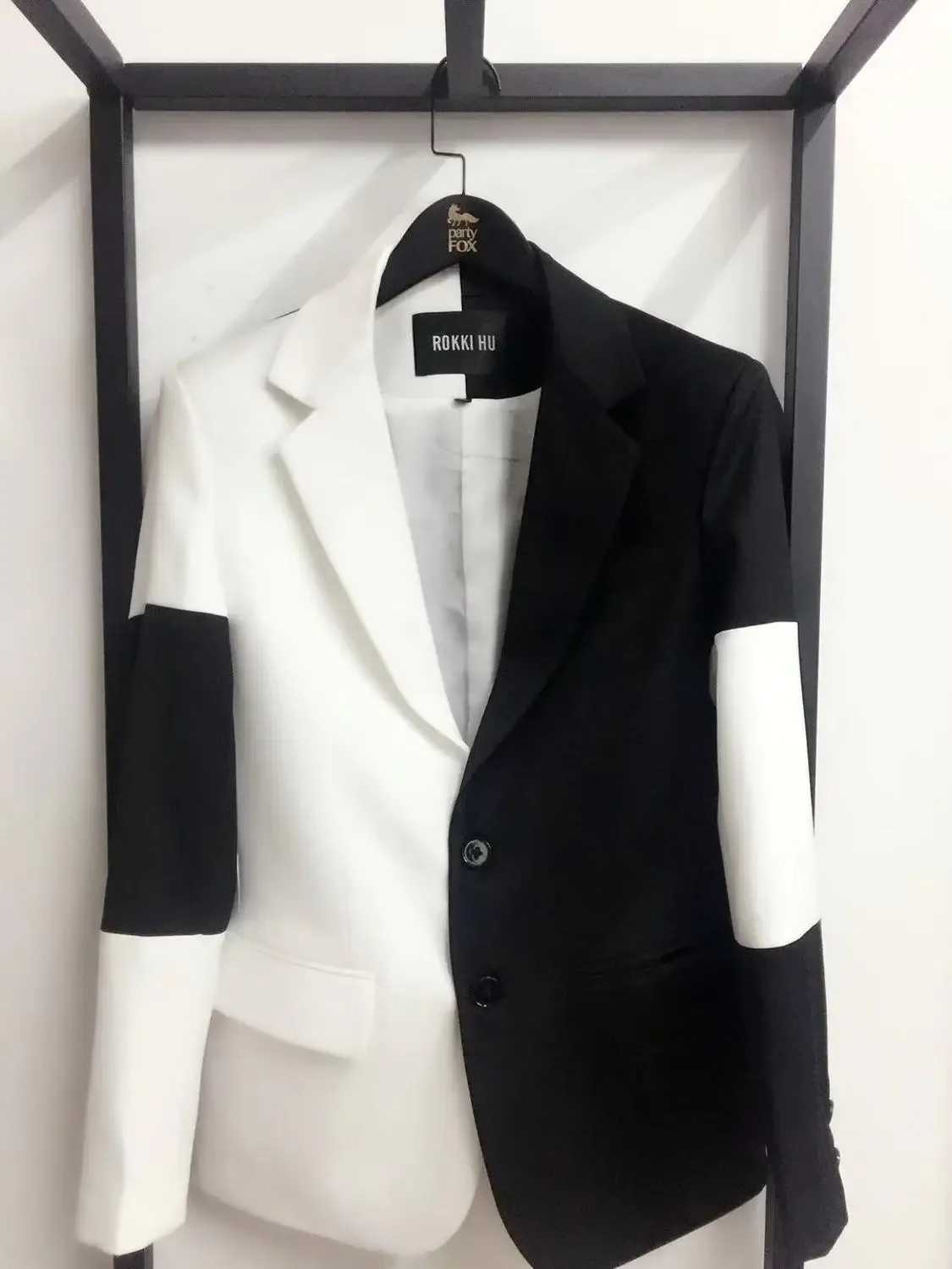XS-6XL novo 2026 roupas masculinas femininas caminhada mostrar personalidade original preto branco costura terno casaco cantor plus size costomes