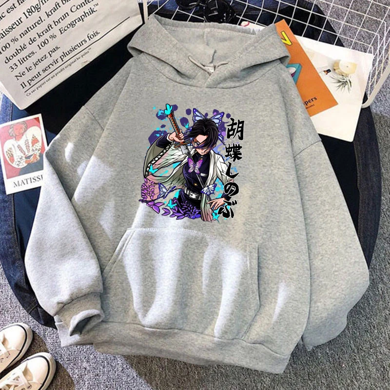 Funny Anime Kochou Shinobu Print Hoodie Fashion Women Casual Pullover Hoodies Ladies Sweatshirt