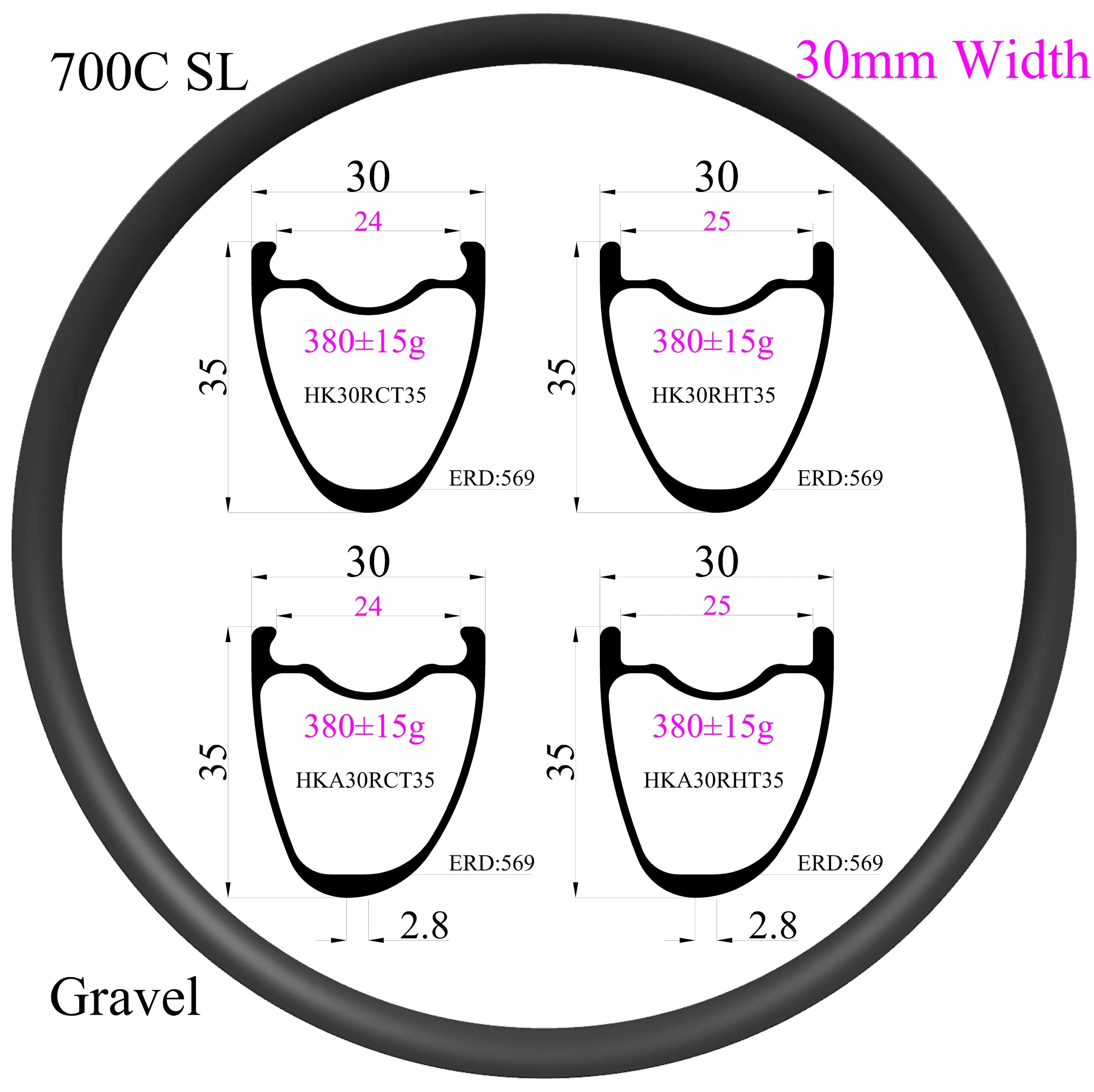 T800 Gravel bike 700C Carbon Rim width 30mm Depth 35mm Tubeless Hookless Disc brake Road bicycle carbon rim