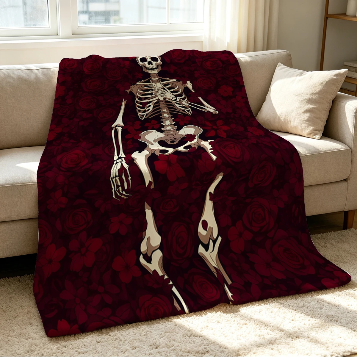 Rose Bones Blanket Soft Cozy Throw for Sofa Bed Festive Holiday Decor Gift for Kids and Adults,Lightweight and Warm