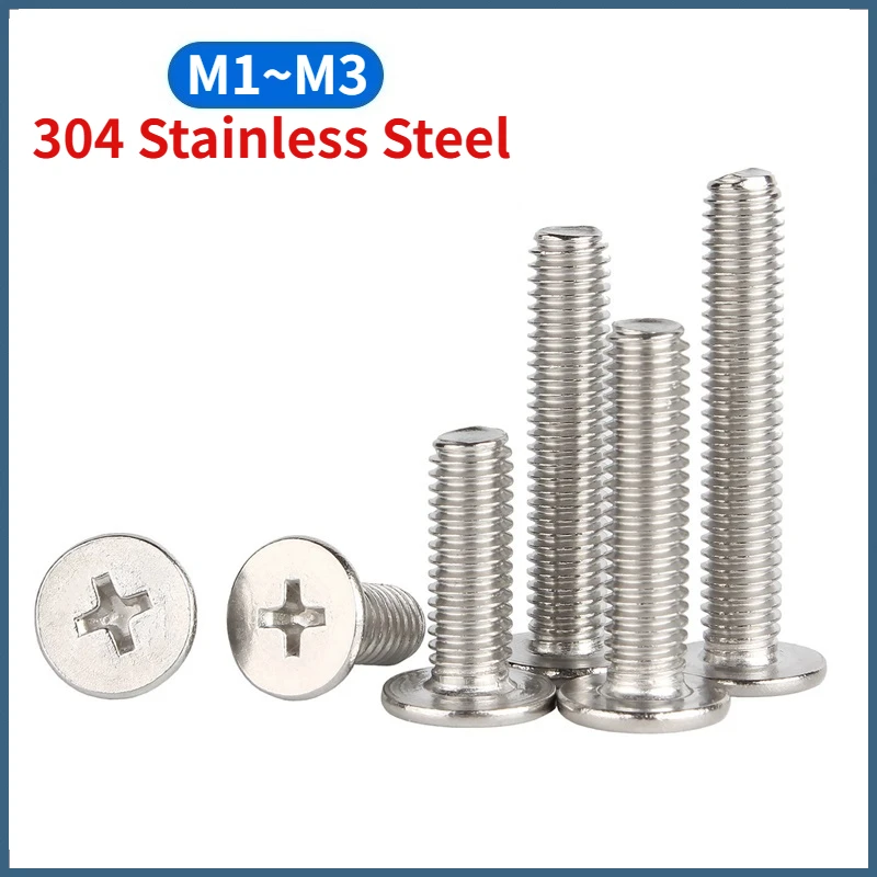 M1 M1.2 M1.4 M1.6 M2 M2.5 M3 304 A2-70 Stainless Steel CM Cross Phillips Ultra Thin Low Flat Wafer Head Bolt Screw
