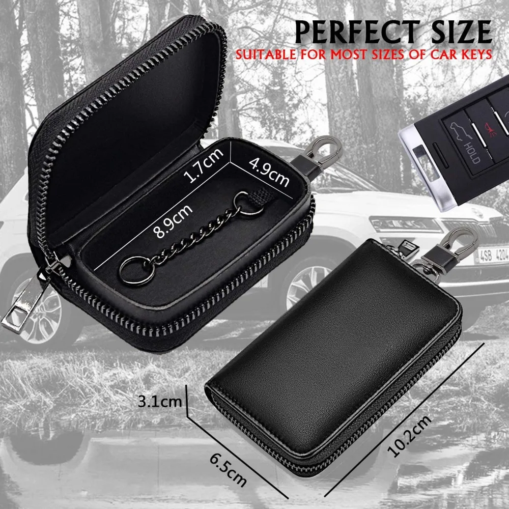 Premium Leder-Schlüsseletui, Universeller Autoschlüsselhalter, Schlüsselanhänger-Etui mit Reißverschluss für Männer und Frauen – Detail 2