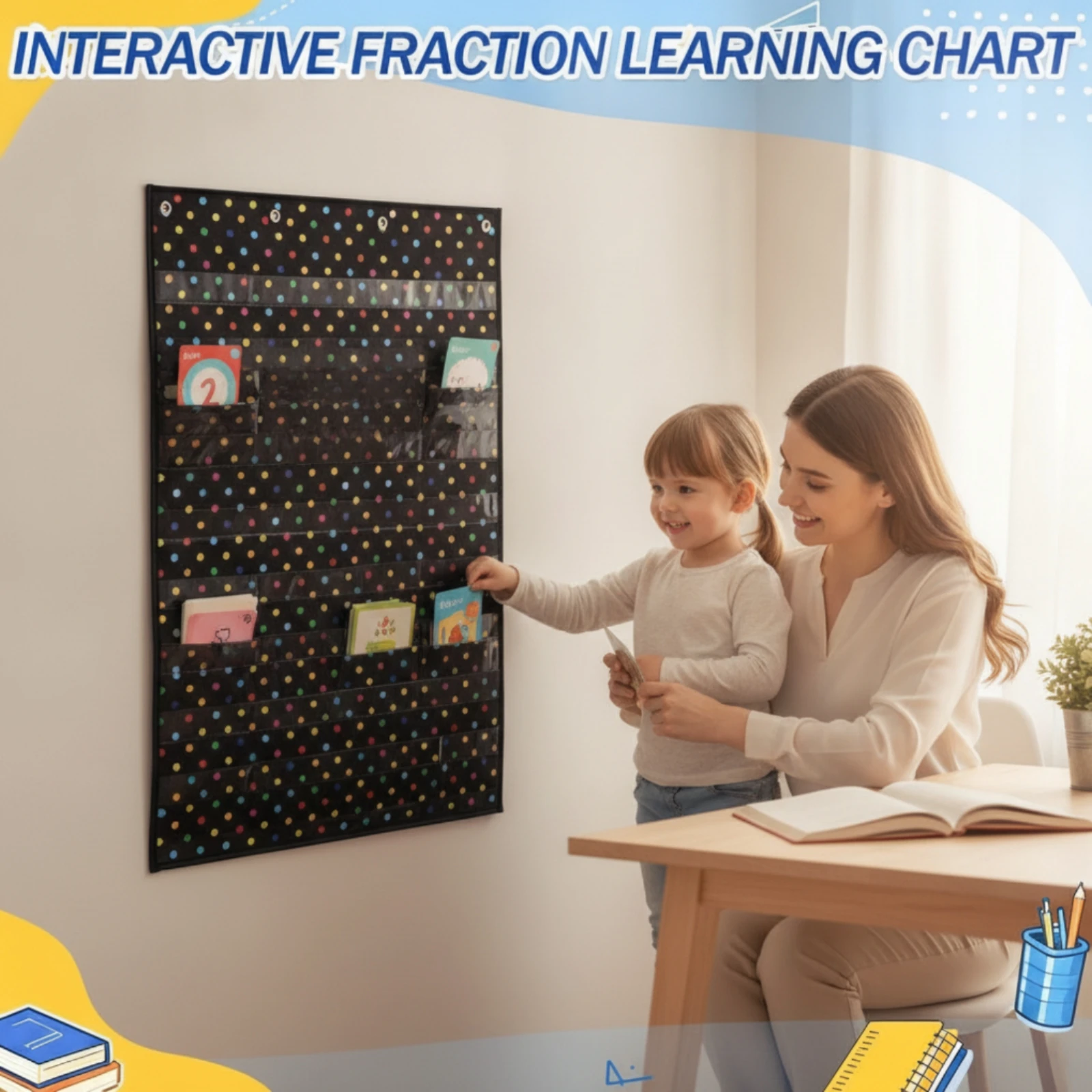 Hanging Pocket Chart Transparent Pocket Chart with Clear Pockets for Teachers, Homeschool, Playroom