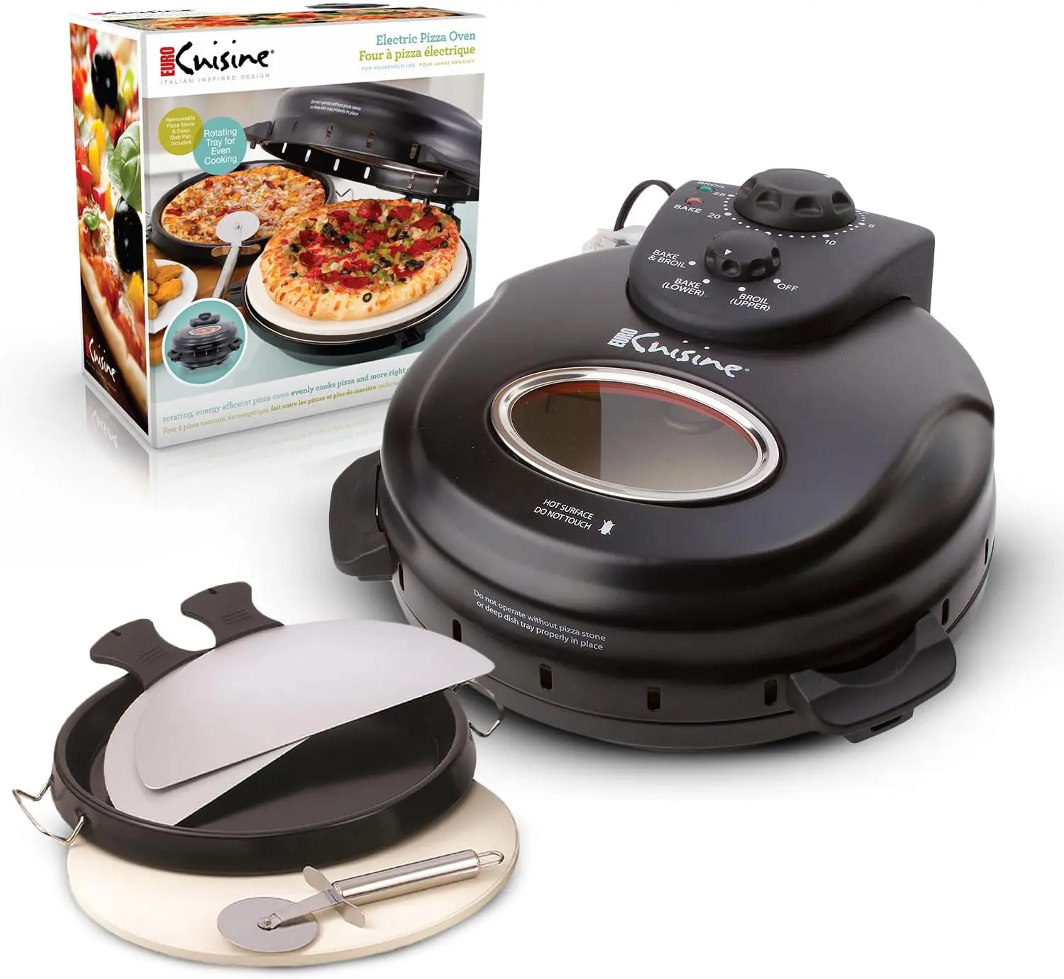 

PM600 Rotating Pizza Maker with 12 Inch Non-stick Ceramic Stone & Baking Pan, Indoor Countertop Electric Pizza Oven