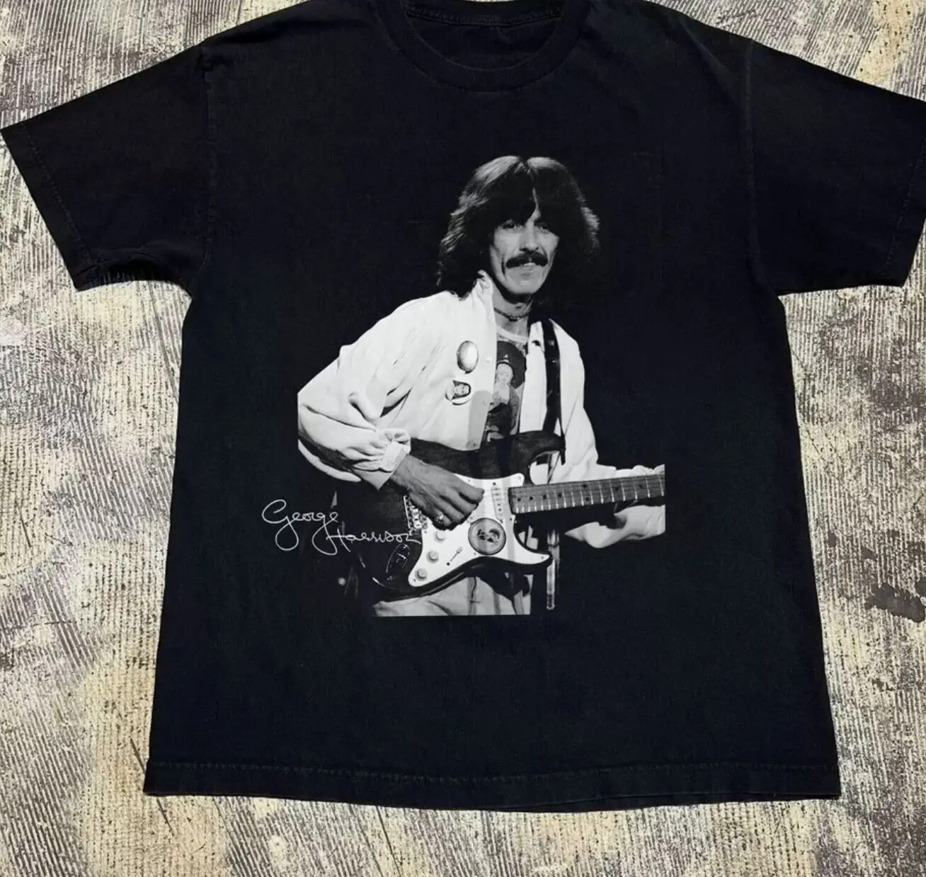 George Harrison Signature Guitar Short Sleeve Black All Size Gift Shirt