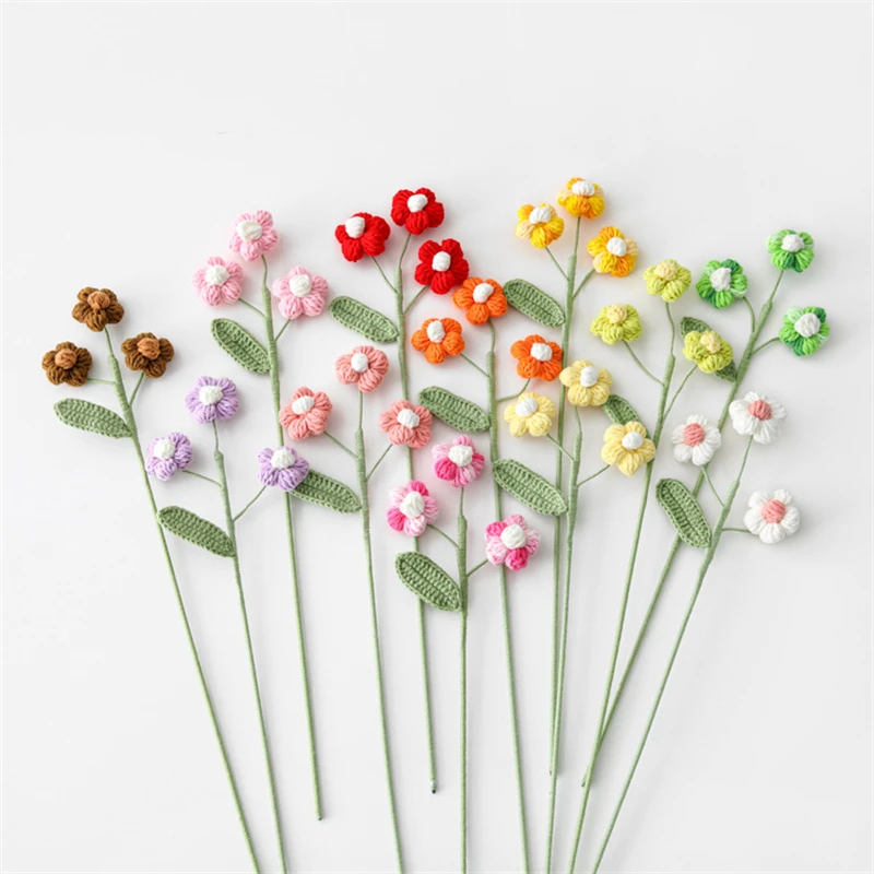 New Versatile Hook Weaving Simulation Multi Head Puff Flower Branch Solid Color Gradient Flower Bundle Decoration Small Fresh