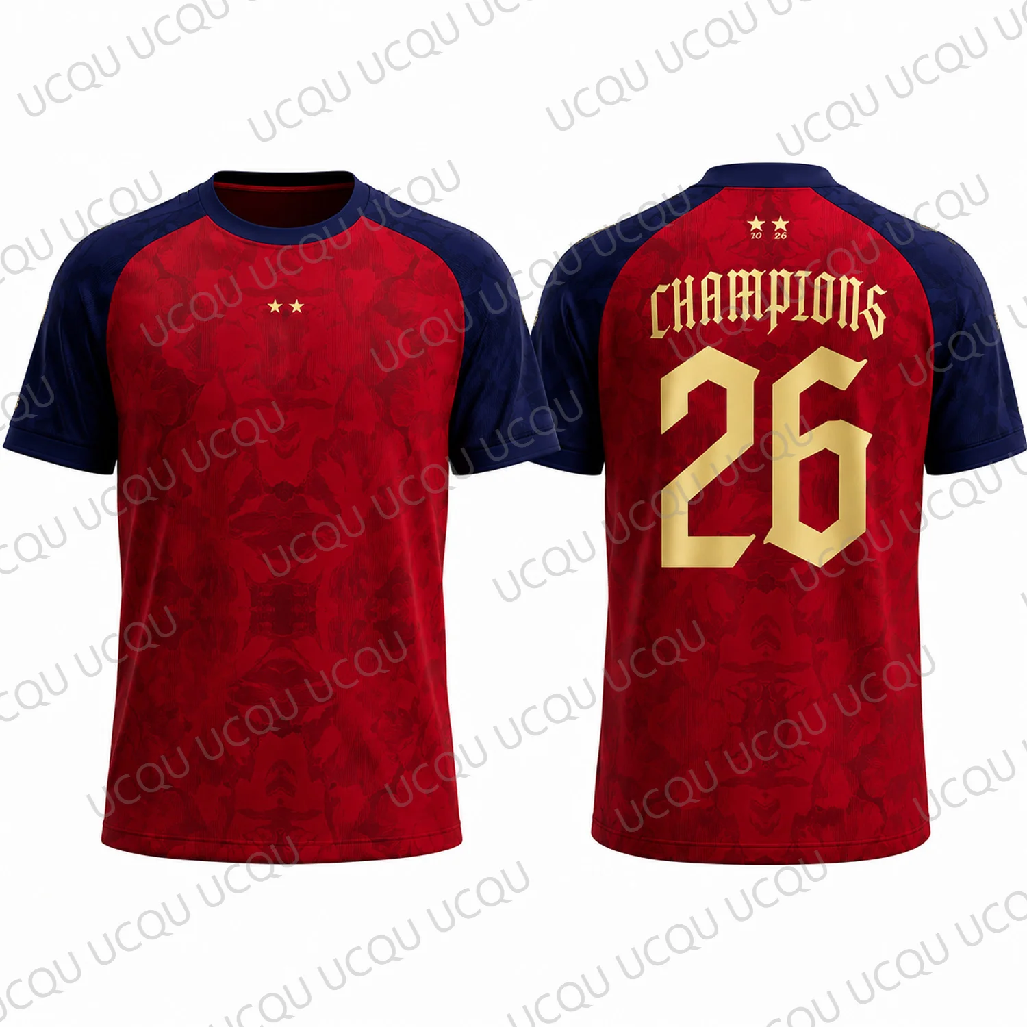 2026 Fußballtrikot Rot-Gold Fußball-Fan-Shirt Kurzarm-Stil Sport-T-Shirt Unisex Freizeit-Geschenk Kinder-T-Shirt
