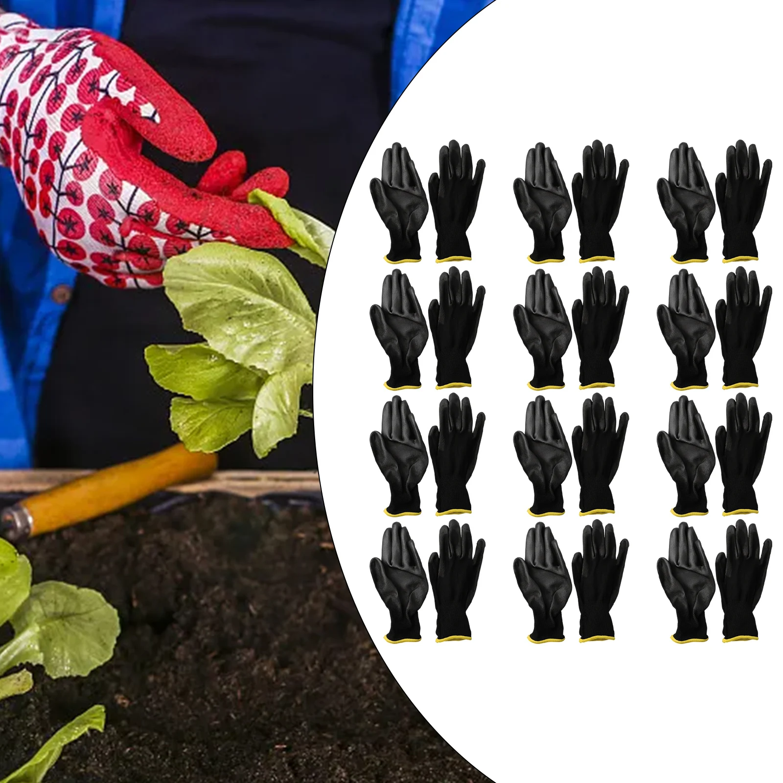 12Pairs Safety Coating Work Gloves Hand Protect PU Nylon Antiskid Dust-Proof Gloves For Carpenters Garden Work Palm Coated Glove