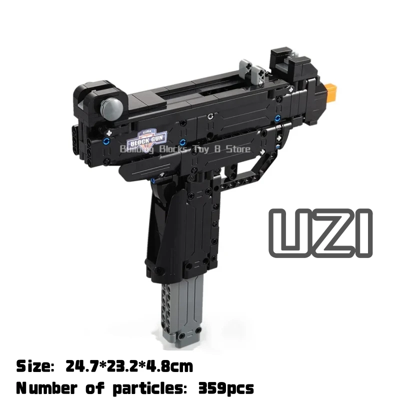 City Technical Police Military Weapon Hand-held Submachine Gun UZI Building Blocks For Model Brick Toy for Kids Christmas Gifts